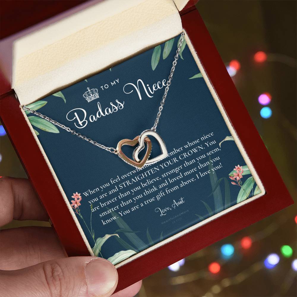 To My Badass Niece Straighten Your Crown Necklace Aunt Niece Necklace Niece Birthday Gift Niece Graduation Gift Interlocking Hearts Necklace