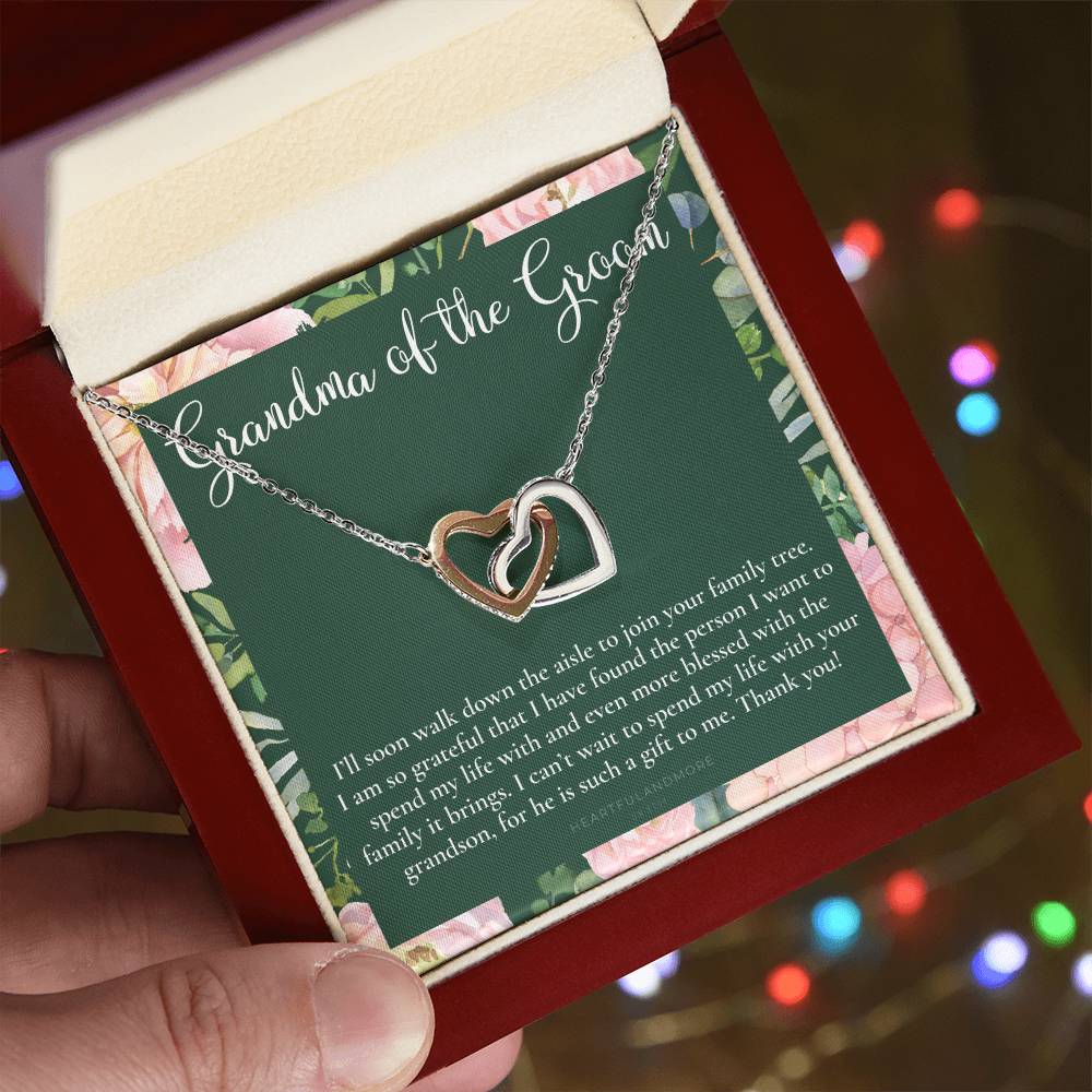 Grandmother Of The Groom Gift Necklace Grandma Wedding Gift Nana Bridal Shower Rehearsal Dinner Thank You Gift Interlocking Hearts Necklace