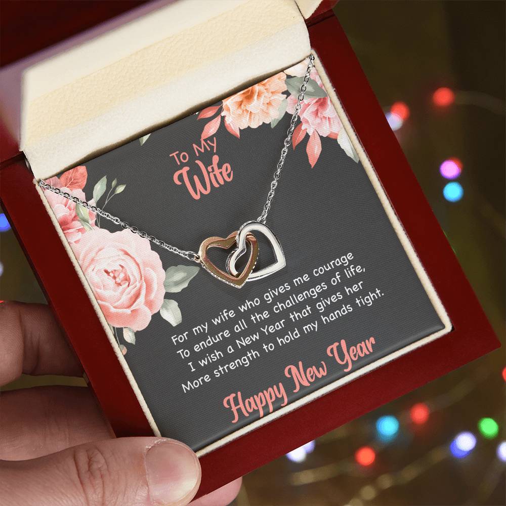 To My Wife - Happy New Year Interlocking Hearts Necklace