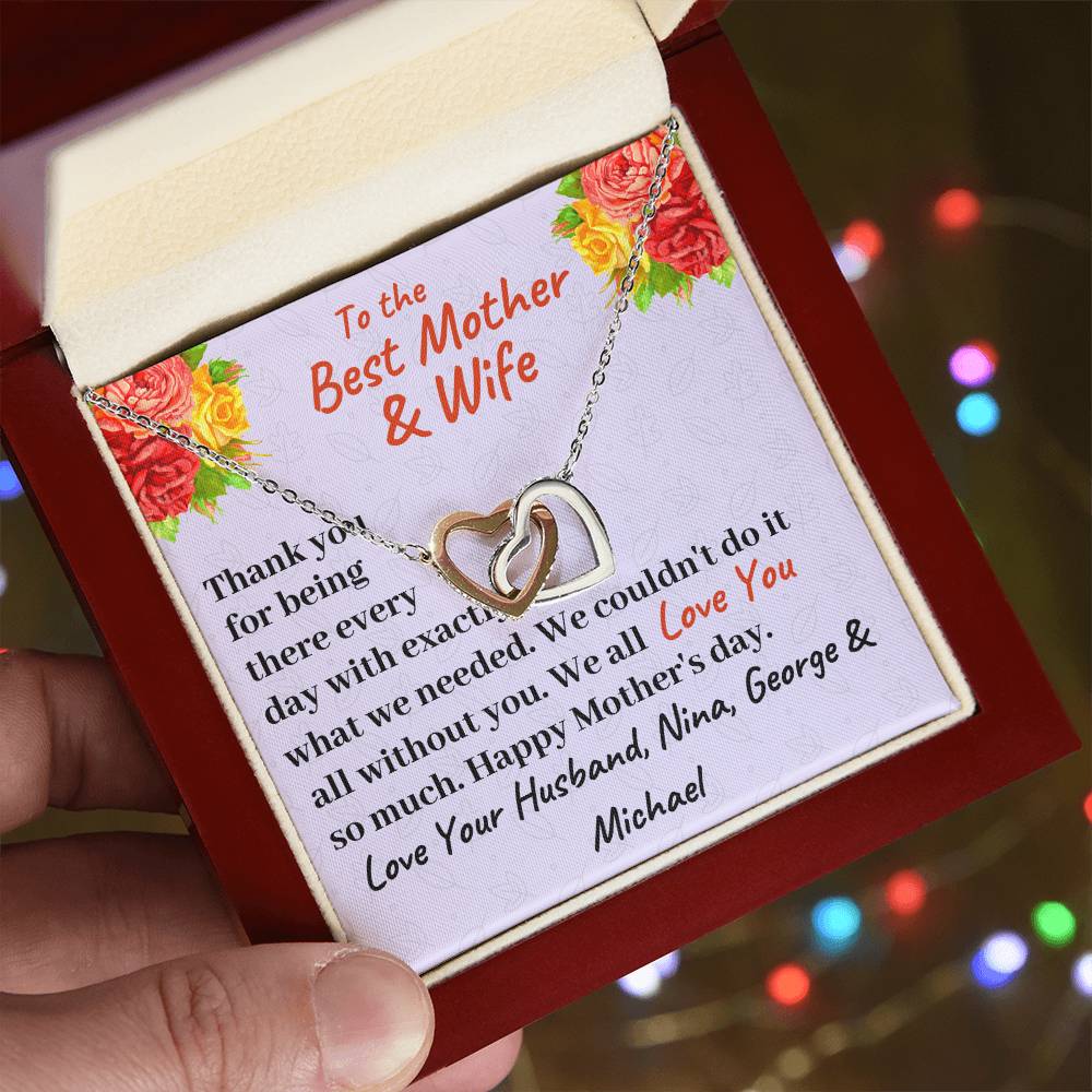 To The Best Mother And Wife Interlocking Hearts Necklace