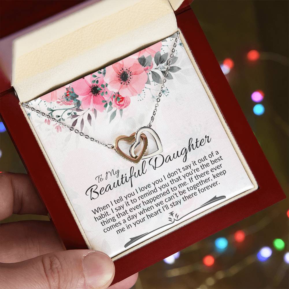 Interlocking Heart Necklace-To My Beautiful Daughter Interlocking Hearts Necklace
