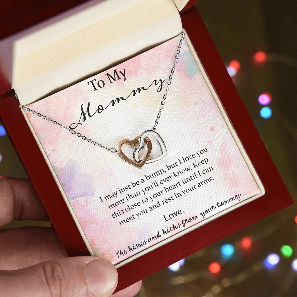 To My Mommy I May Just Be A Bump - Pink Interlocking Hearts Necklace