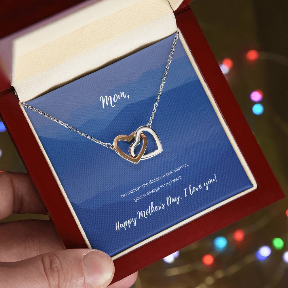 No Matter The Distance - Mother'S Day Two Hearts Necklace Interlocking Hearts Necklace