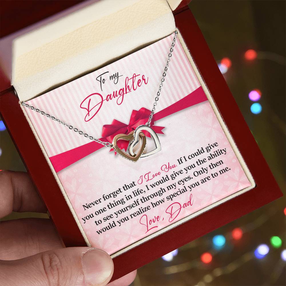 To My Daughter - I Love You - Love Dad Interlocking Hearts Necklace
