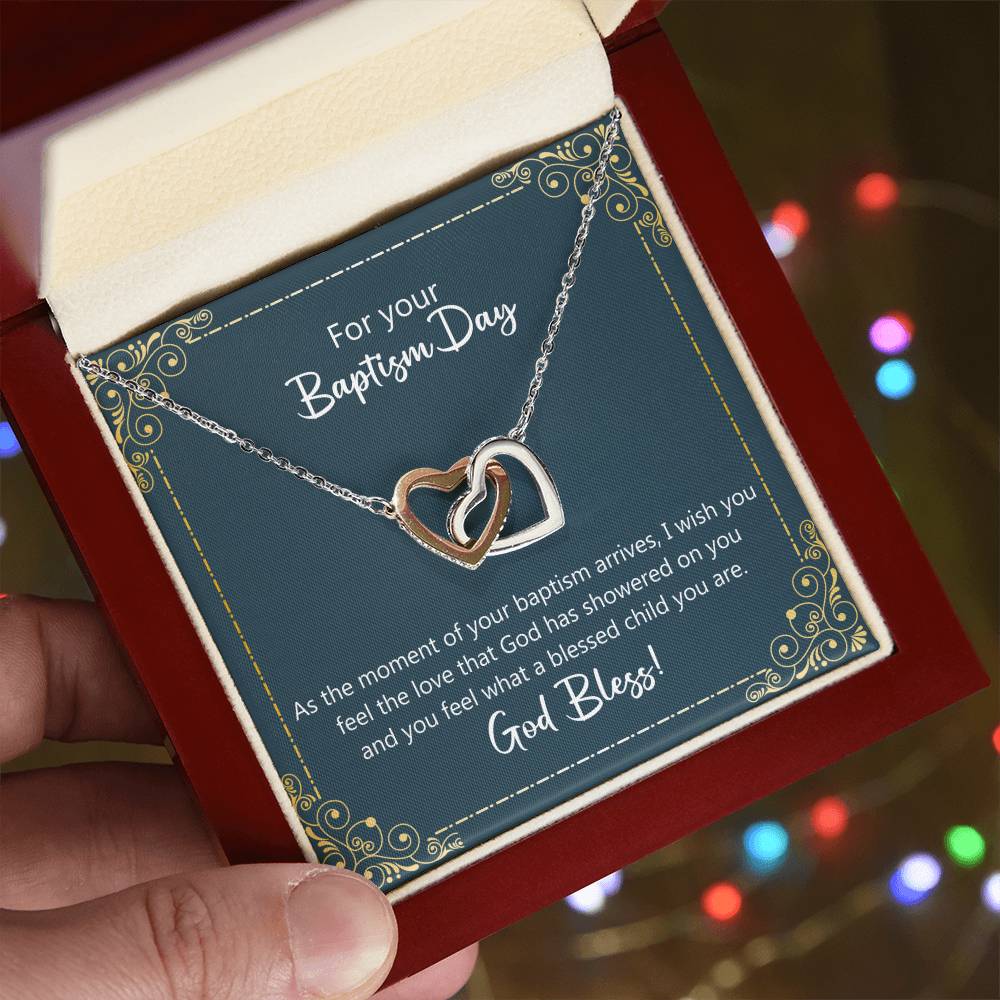 Baptism Gift Necklace - I Wish You Feel The Love Of God Interlocking Hearts Necklace