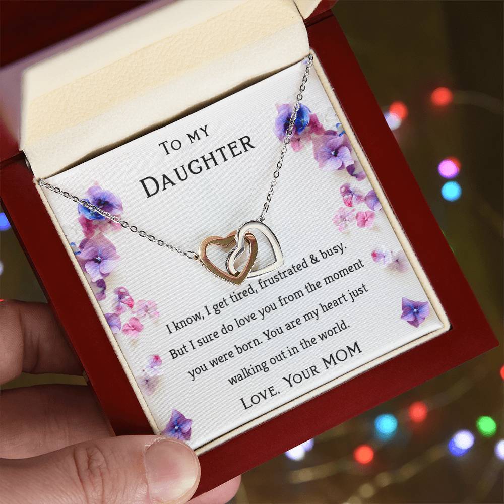 To My Daughter- You'Re My Heart Just Walking Out In The World- Necklace Interlocking Hearts Necklace