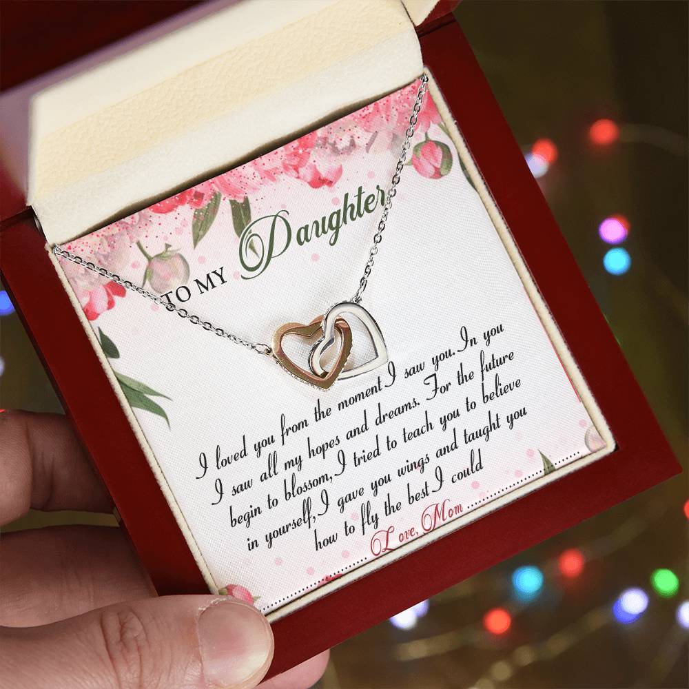 To My Daughter Interlocking Hearts Necklace Message Card
