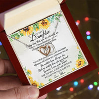 To My Daughter Sunflower Interlocking Hearts Necklace Birthday Message Card