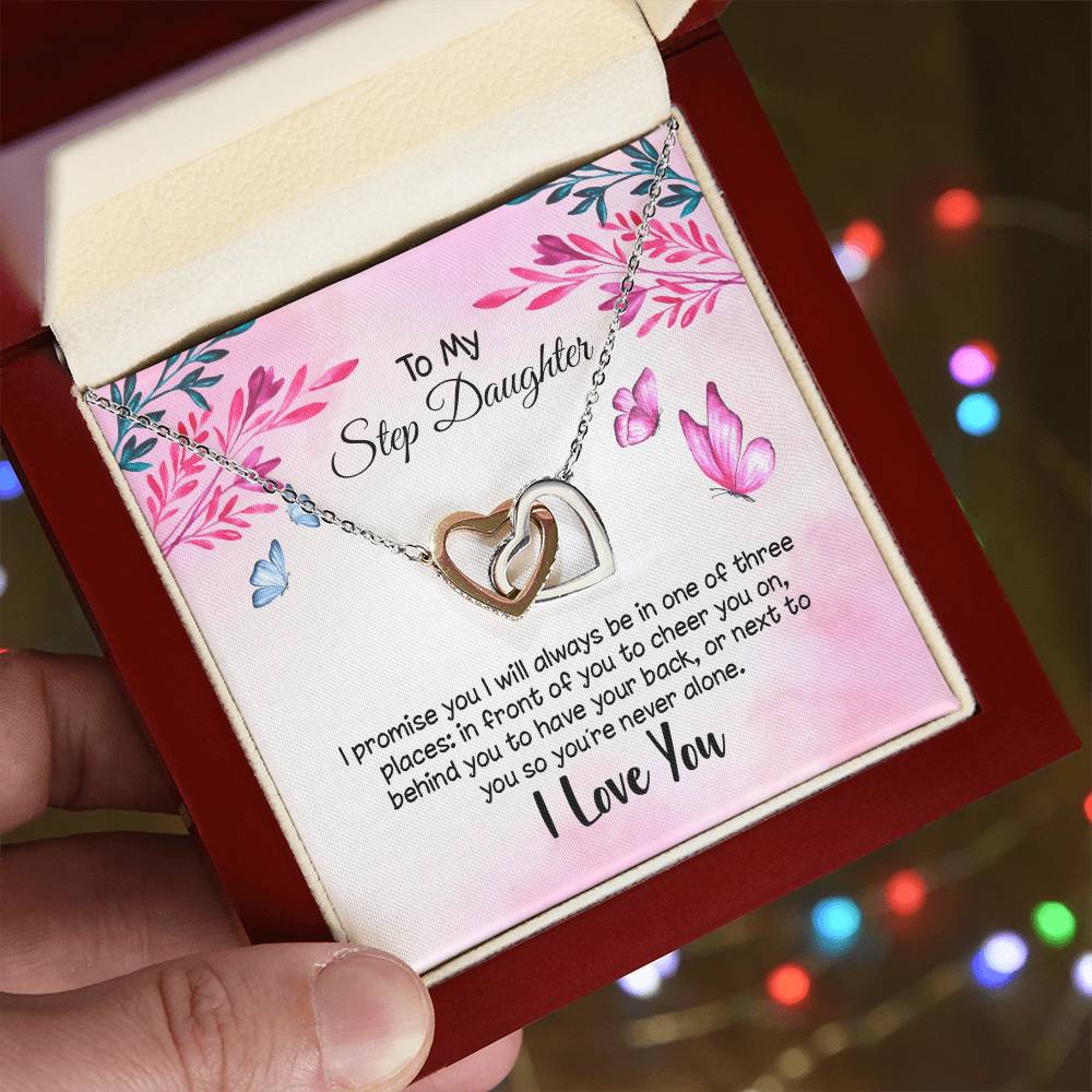 To My Step Daughter - I Promise - I Love You Interlocking Hearts Necklace