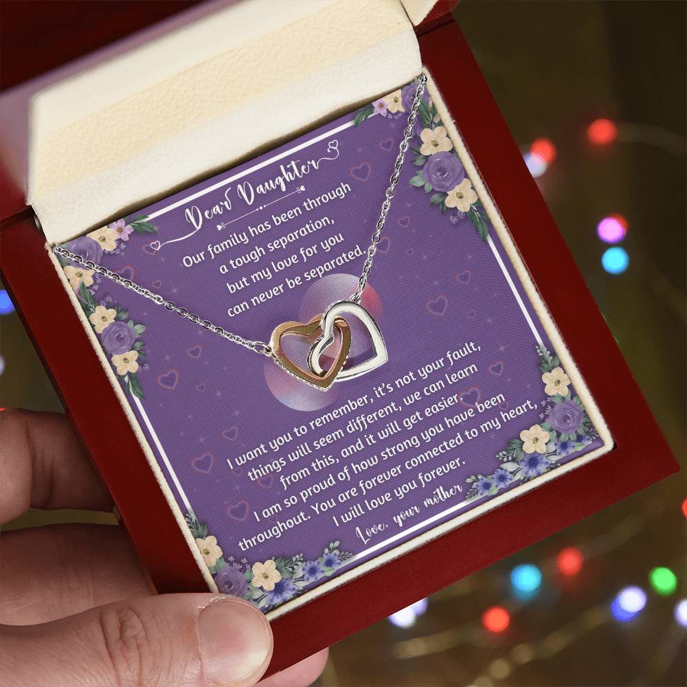 Forever Connected Hearts Necklace To My Daughter - A Never Separated Love - From Mother Interlocking Hearts Necklace