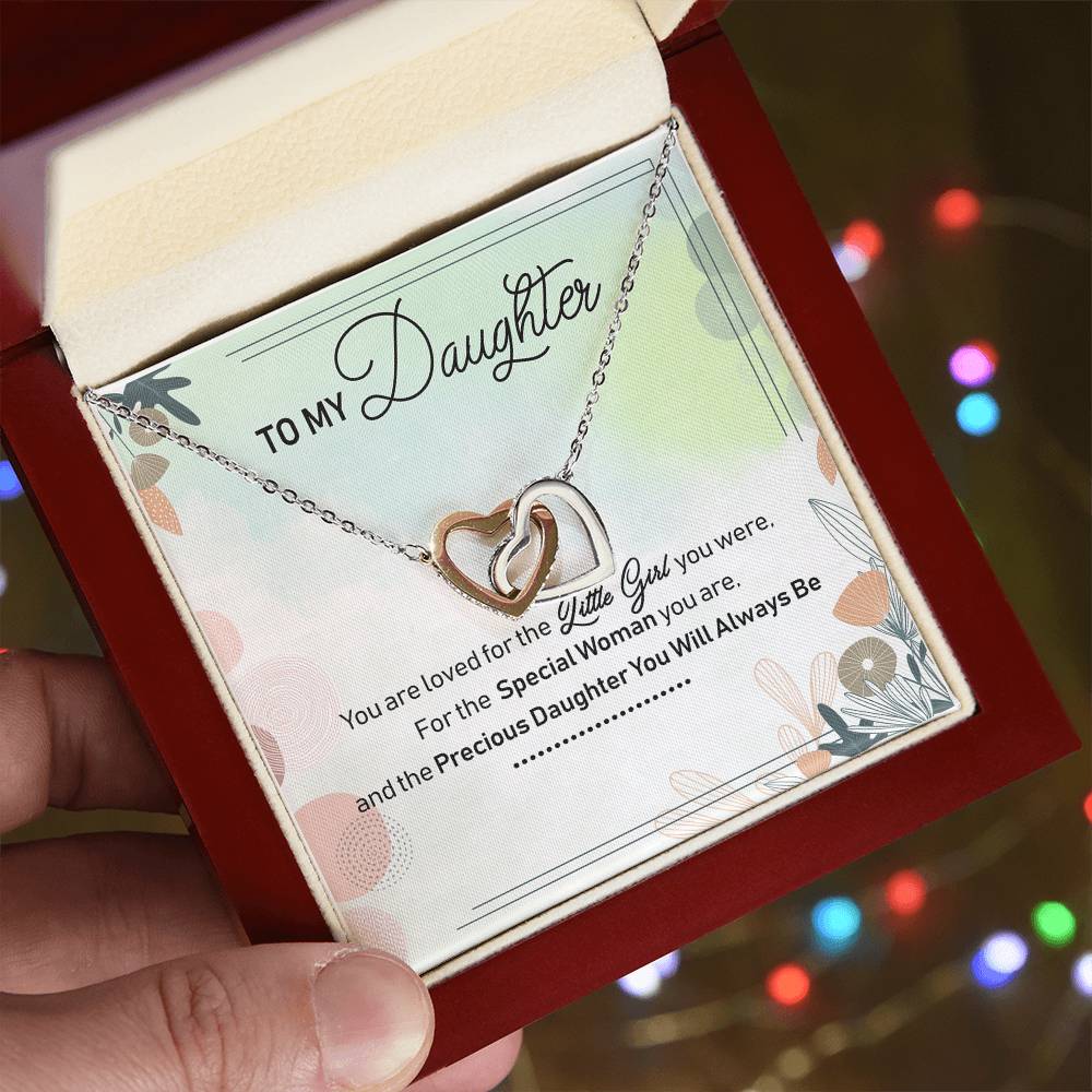 To My Daughter Interlocking Hearts Necklace Birthday Gift Message Card