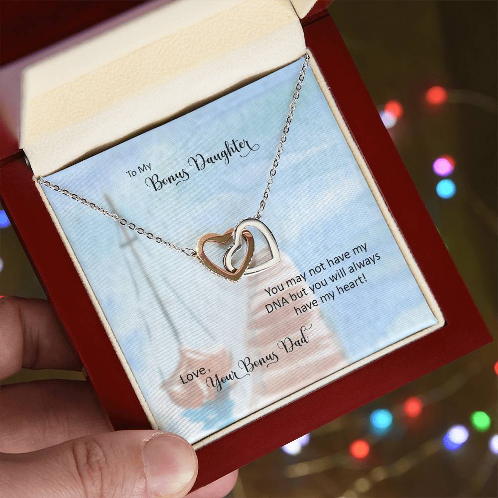 Bonus Daughter From Bonus Dad No Dna But You Have My Heart Interlocking Hearts Necklace