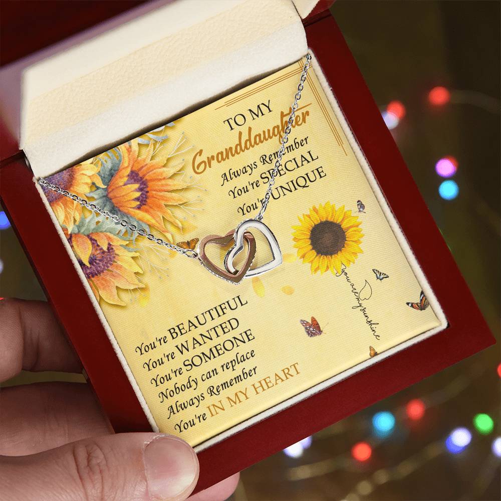To My Granddaughter Interlocking Hearts Necklace Message Card