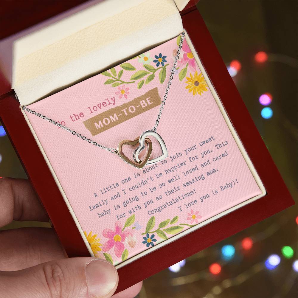 Mom To Be Interlocking Hearts Necklace Pink Floral Baby Shower