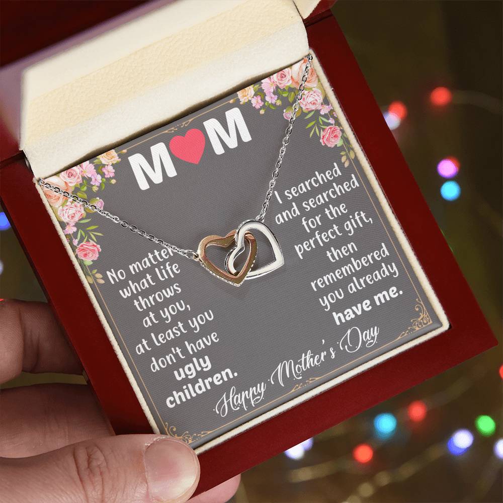 Happy Mother'S Day Mom Interlocking Hearts Necklace