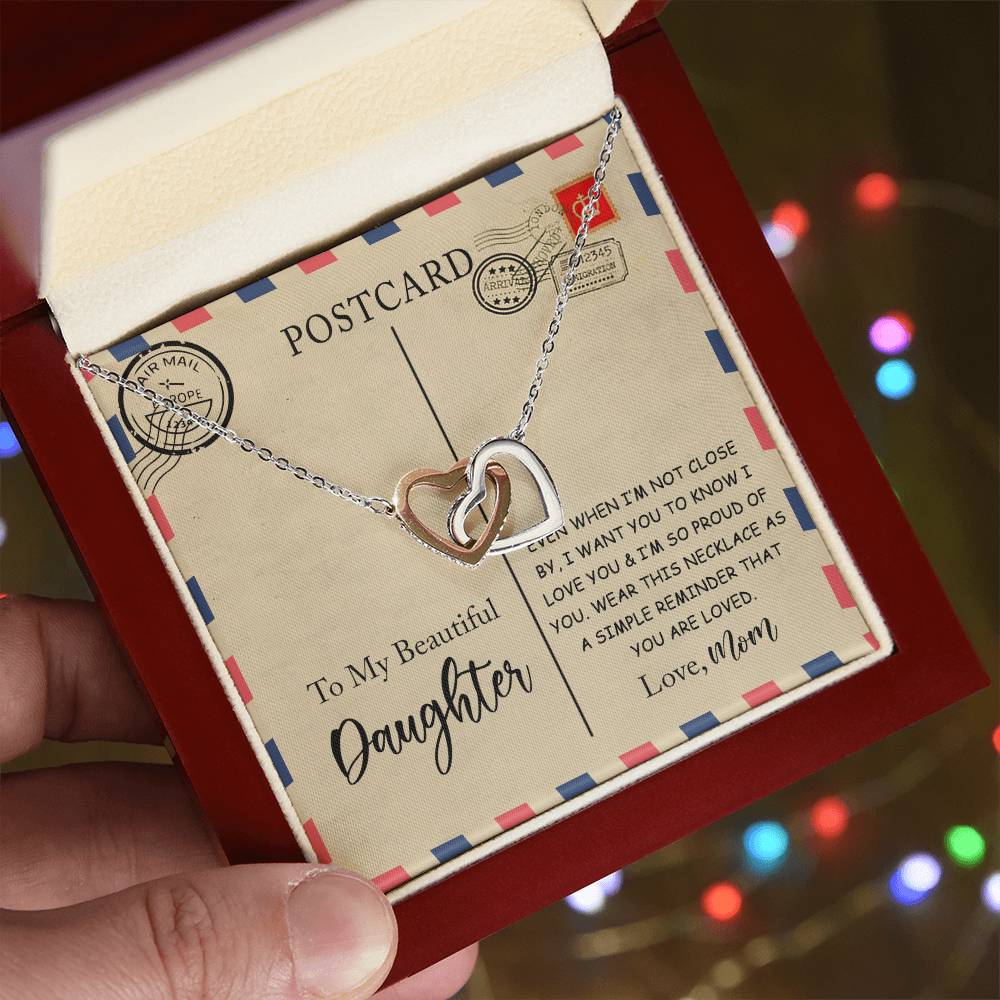 Gift For Daughter A Postcard Card Interlocking Hearts Necklace