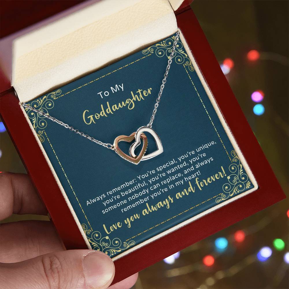 To My Goddaughter Gift - Nobody Can Replace My Granddaughter Heart Necklace Interlocking Hearts Necklace