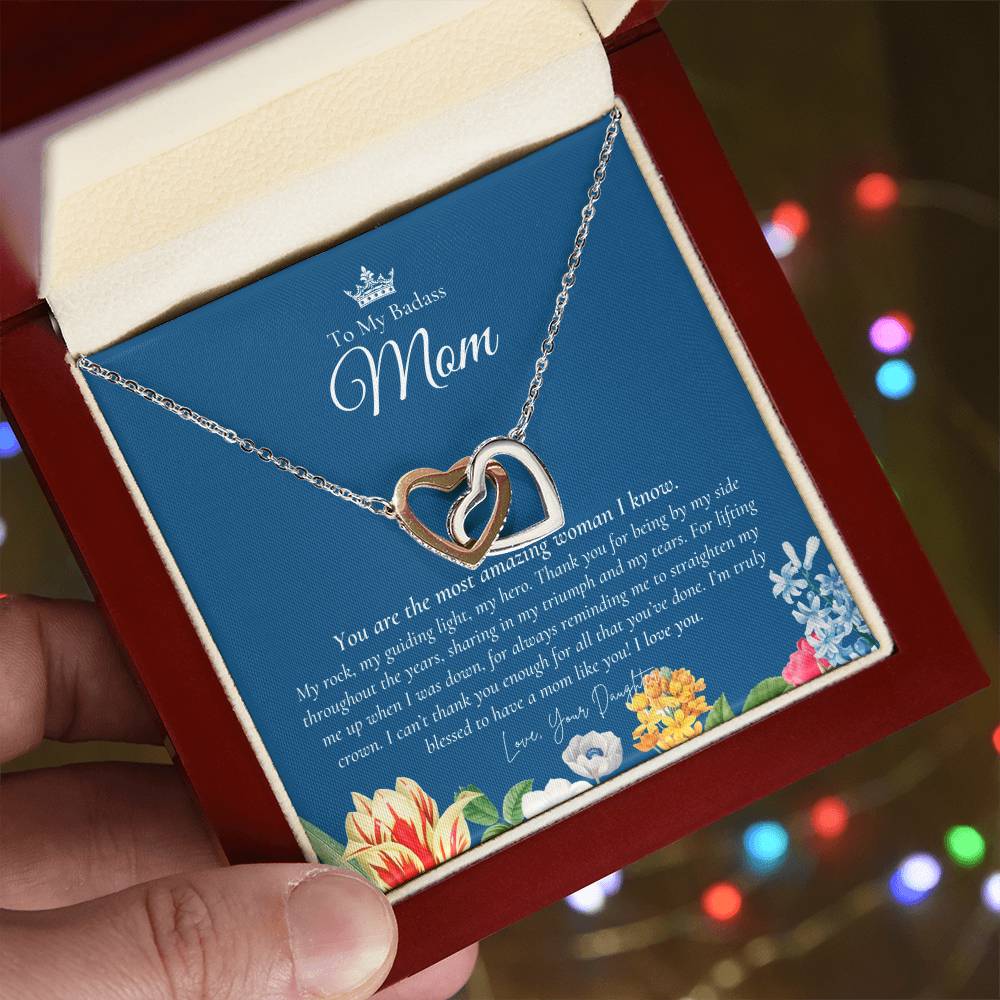 To My Badass Mom Necklace Badass Mom Gift Mother’S Day Gift Birthday Gift Gift From Daughter On Wedding Day Interlocking Hearts Necklace
