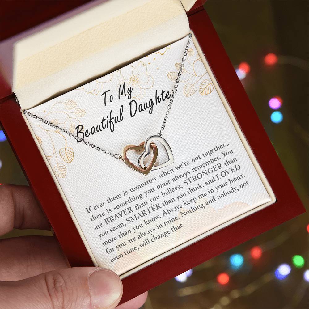 To My Beautiful Daughter - Braver Stronger Smarter - Necklace Interlocking Hearts Necklace