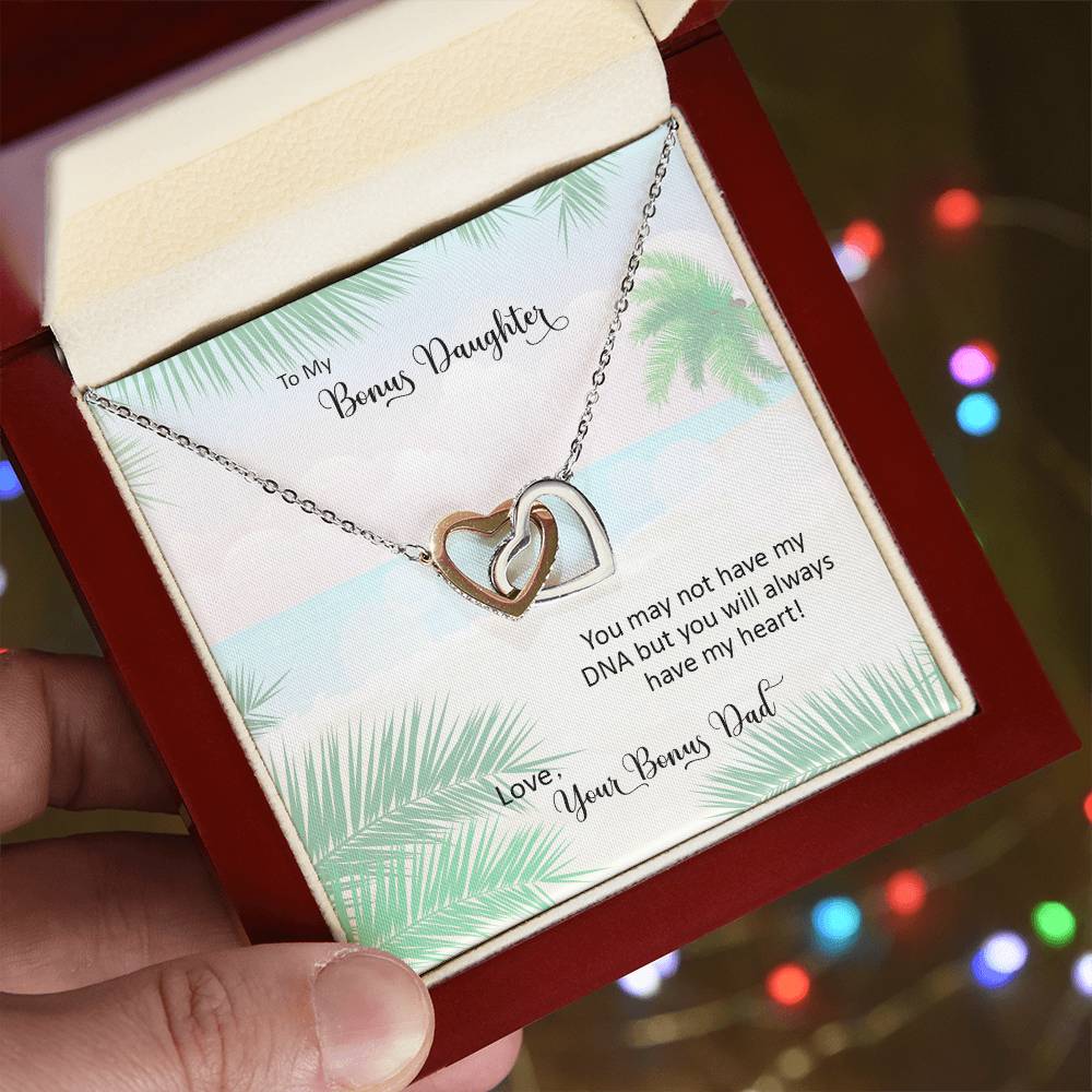Bonus Daughter From Bonus Dad No Dna But You Have My Heart Interlocking Hearts Necklace