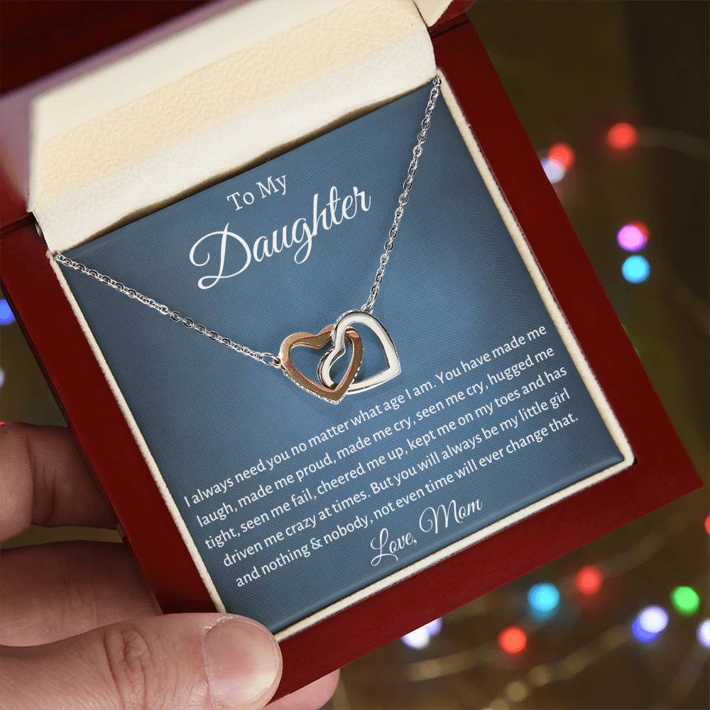 To My Daughter - Always Be My Little Girl - Heart Necklace Interlocking Hearts Necklace