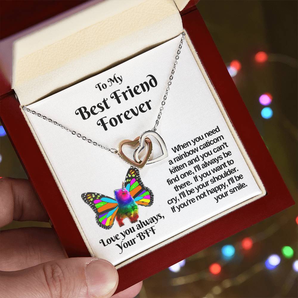 Rainbow Caticorn Linked Hearts Gift For Bff Interlocking Hearts Necklace