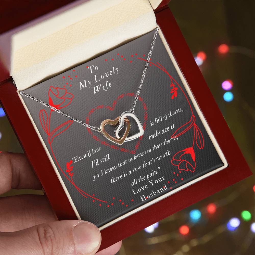 To My Lovely Wife-Two Interlocked Heart Necklace Pendant Interlocking Hearts Necklace