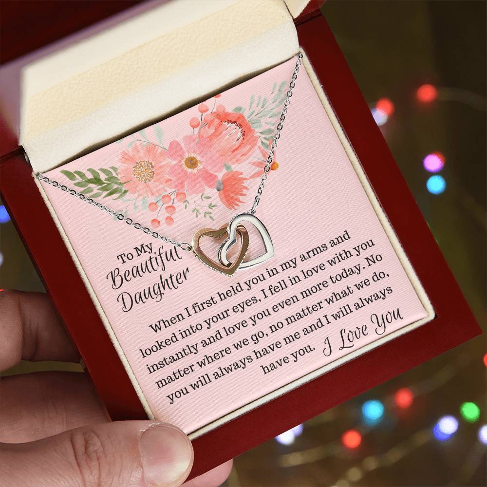 To My Beautiful Daughter - Interlocked Hearts Interlocking Hearts Necklace