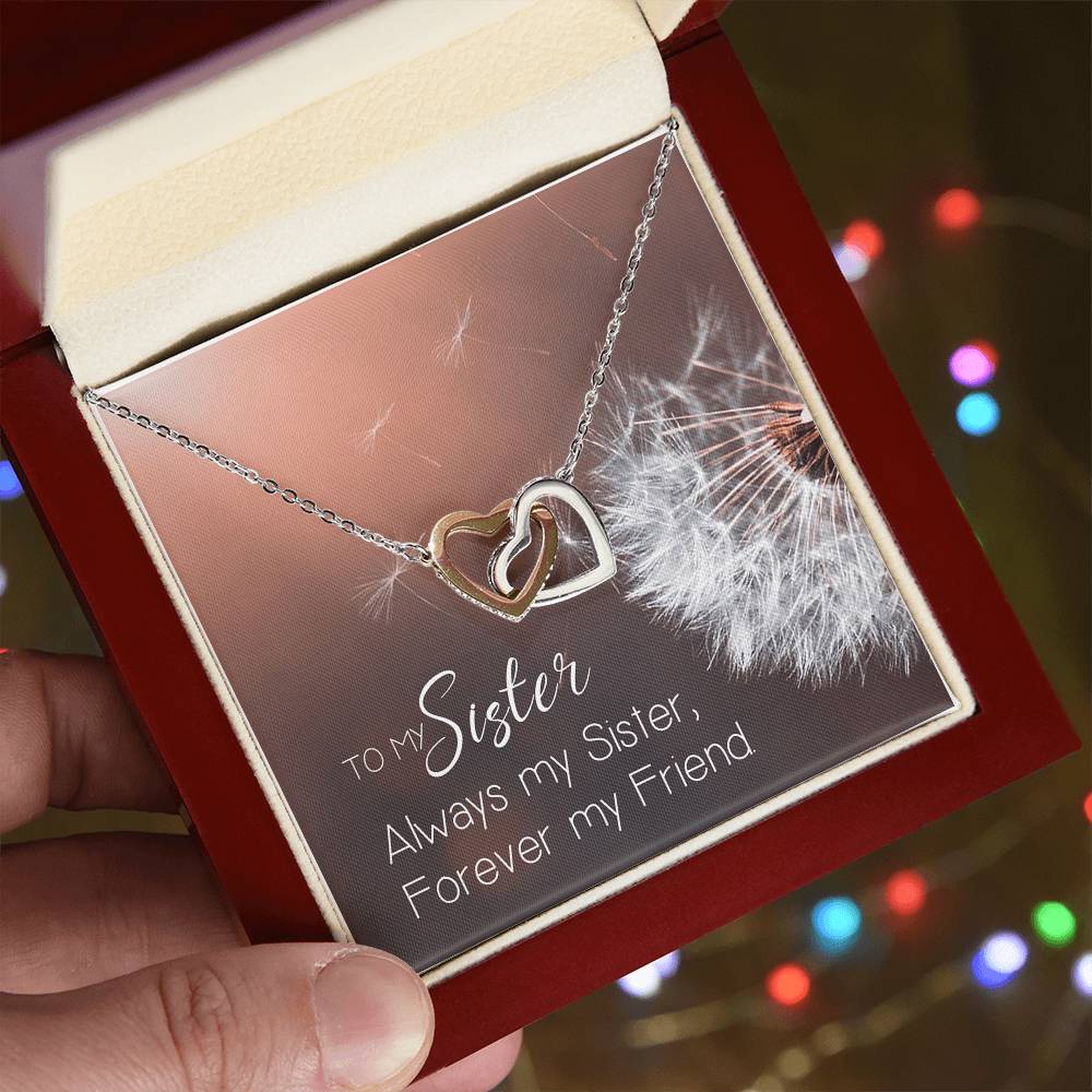 To My Sister Interlocking Hearts Necklace Birthday Message Card