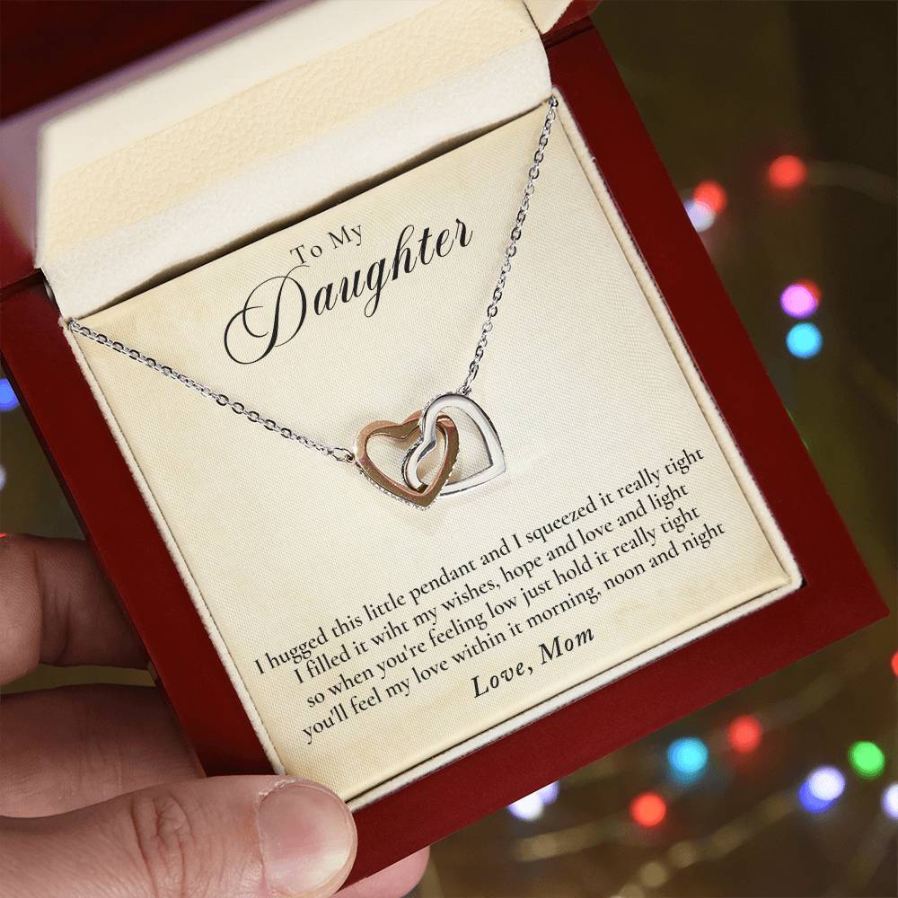 To My Daughter - Love Mom Interlocking Hearts Necklace