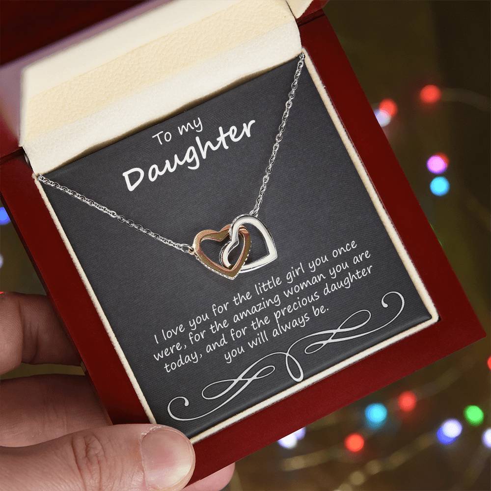 To My Daughter I Love You For The Little Girl You Once Were Interlocking Hearts Necklace