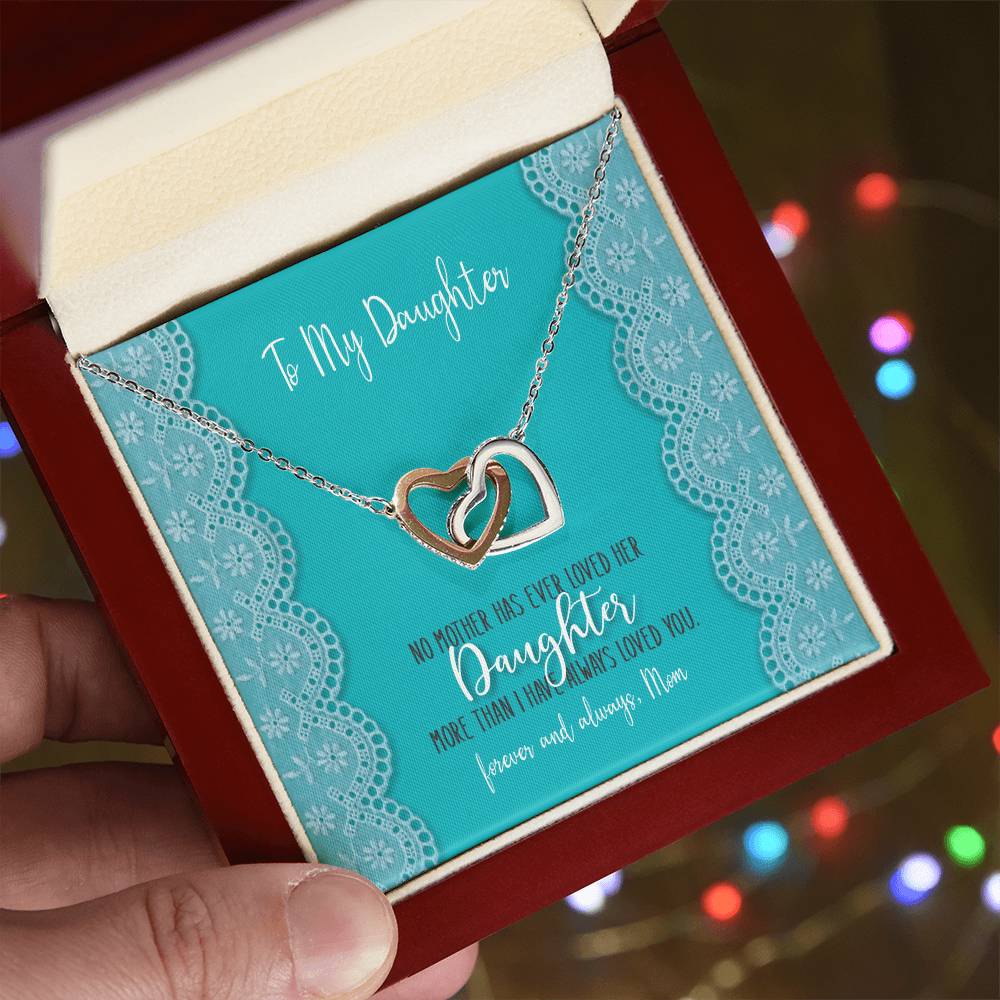 To My Daughter - No Mother Has Ever Loved Her Daughter More - Interlocking Heart Necklace Interlocking Hearts Necklace