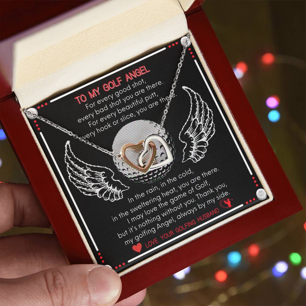 To My Golf Angel - Never Ending Love Necklace - From Your Golfing Husband Interlocking Hearts Necklace