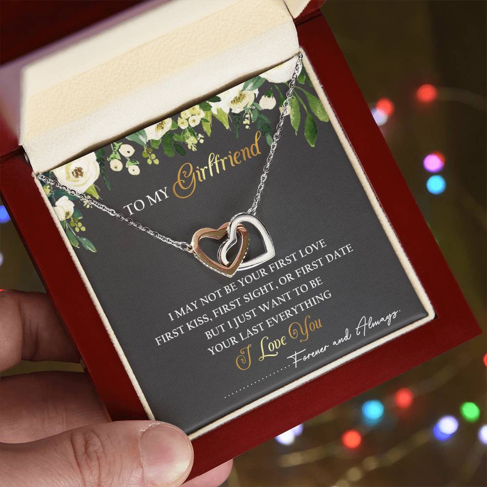 To My Girlfriend Interlocking Hearts Necklace Message Card