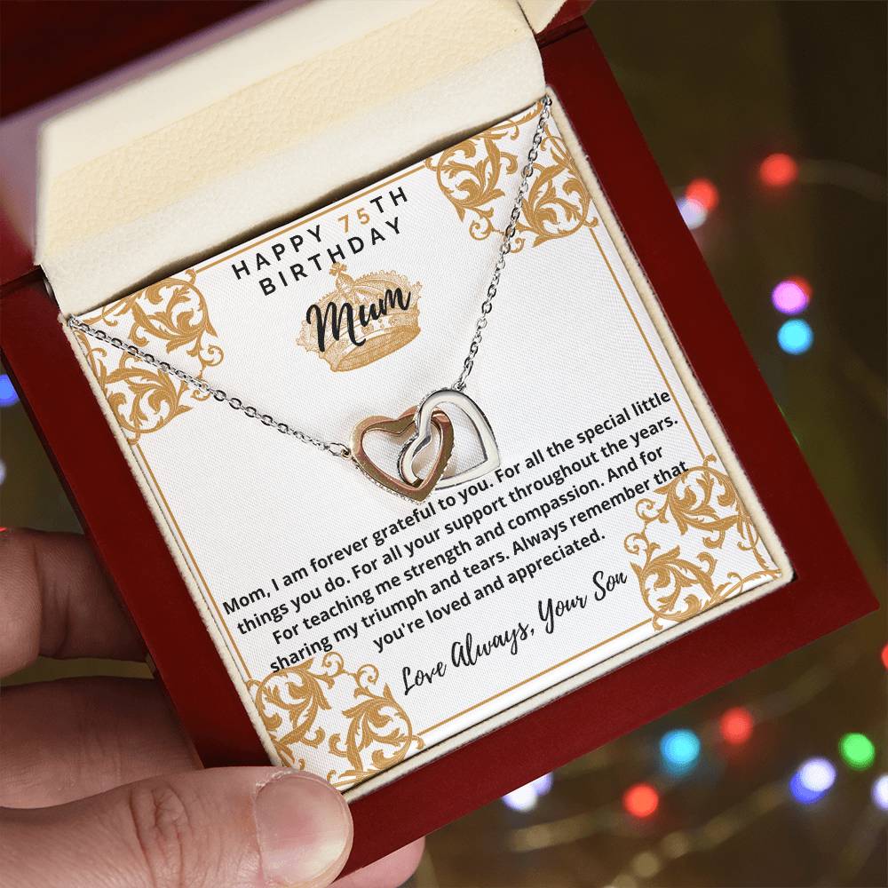 75Th Birthday Mum From Son Interlocking Hearts Necklace