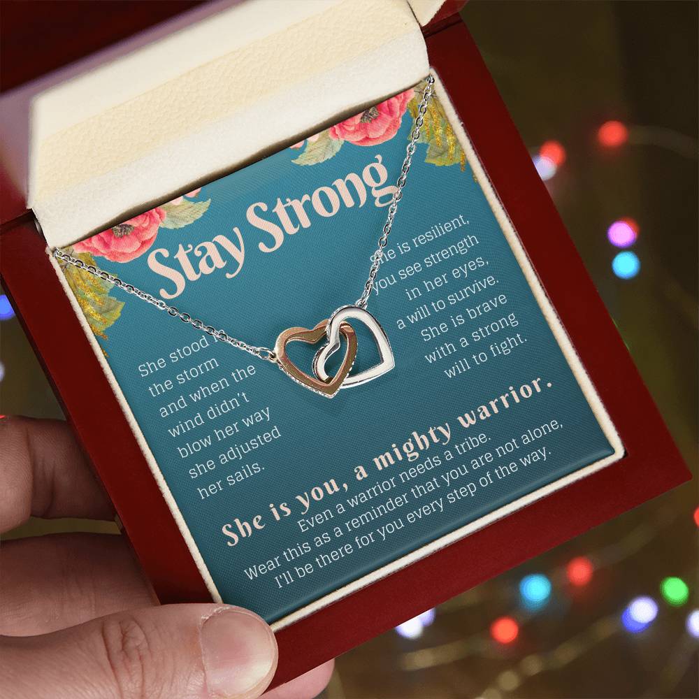 Stay Strong Recovery Gift Necklace Interlocking Hearts Necklace