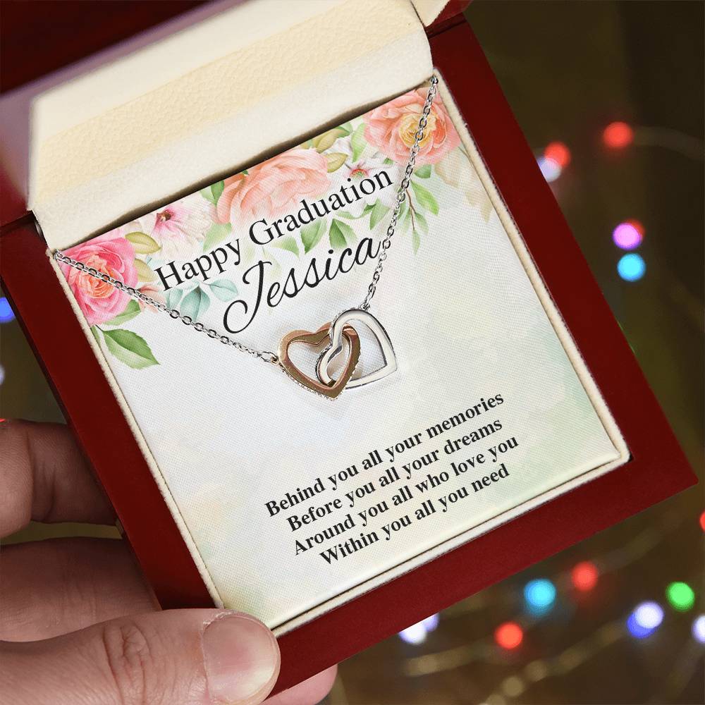 Happy Graduation Personalized Interlocking Hearts Interlocking Hearts Necklace