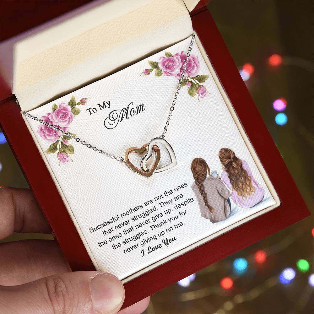 Thank You For Never Giving Up On Me Mother Gift - Necklace Interlocking Hearts Necklace