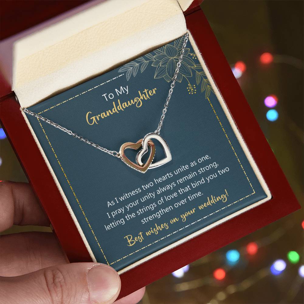 To My Granddaughter Two Hearts Unite As One Necklace Interlocking Hearts Necklace