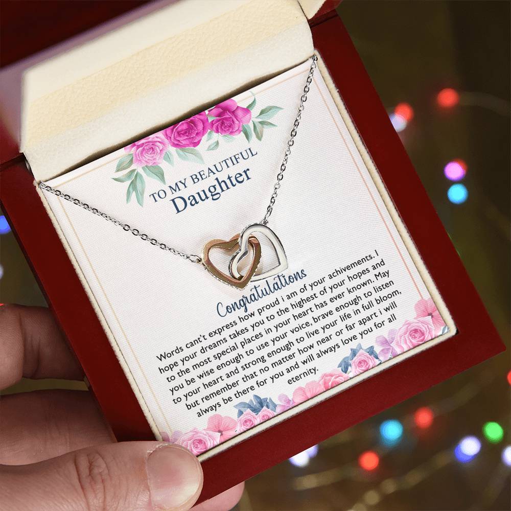 To My Beautiful Daughter Necklace Best Gift For Your Daughter On Her Graduation Day With A Touching Message Card That Express How Much You Love Her. Interlocking Hearts Necklace