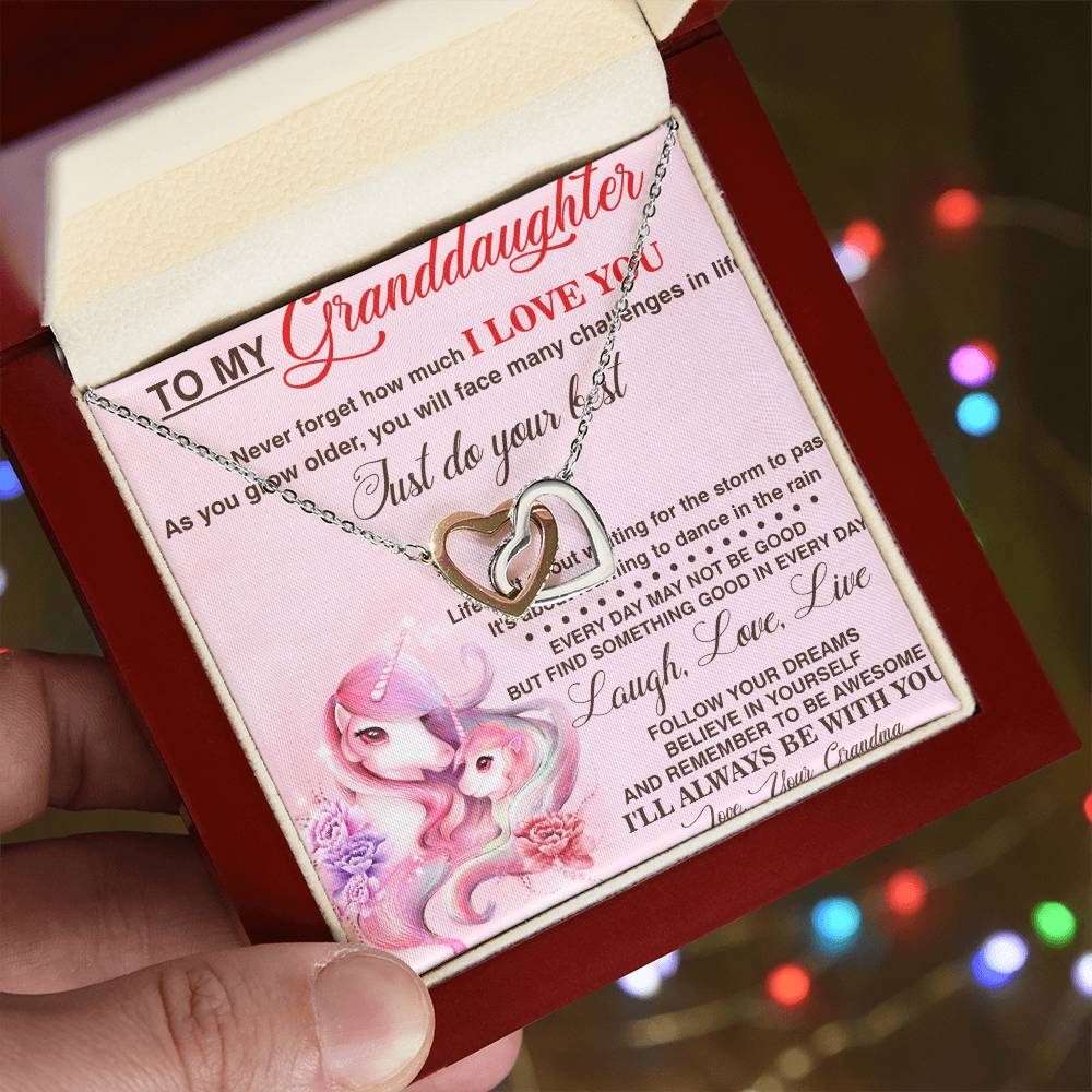 To My Granddaughter Interlocking Hearts Necklace Message Card