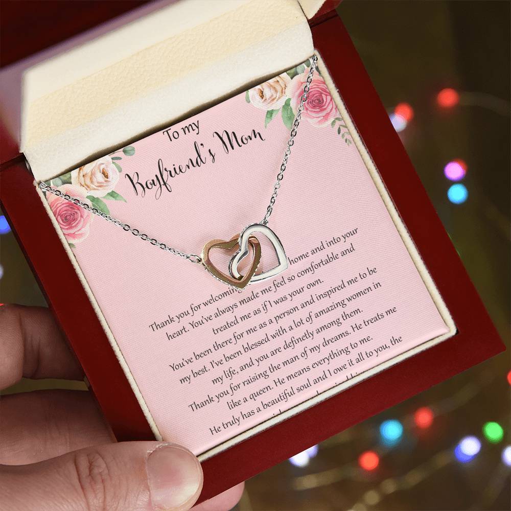 To My Boyfriends Mom - Pink Interlocking Hearts Necklace