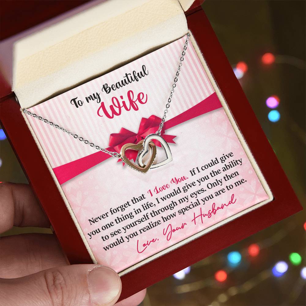To My Beautiful Wife - I Love You Interlocking Hearts Necklace