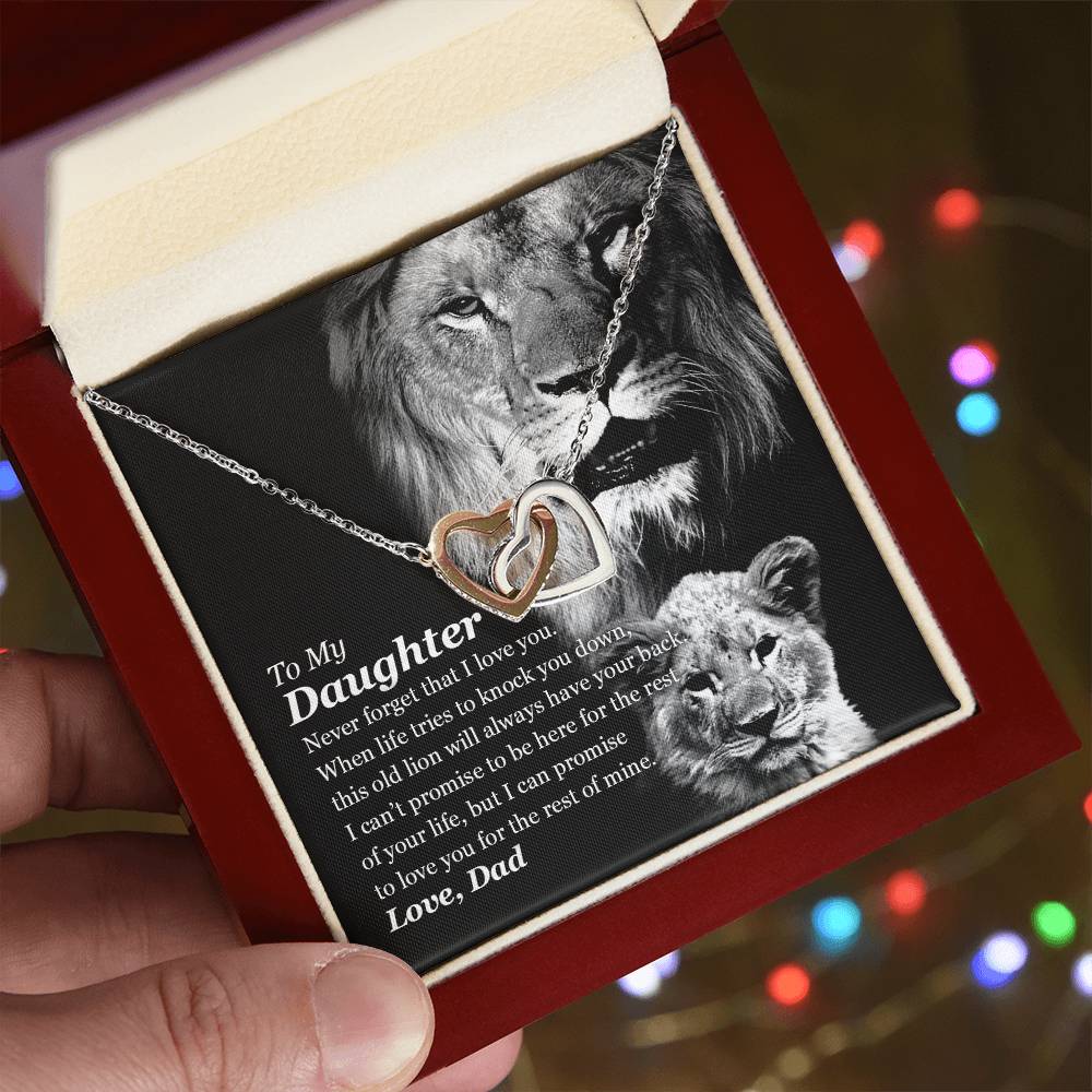 Selling Out Fast To My Daughter - This Old Lion Will Always Have Your Back Interlocking Hearts Necklace