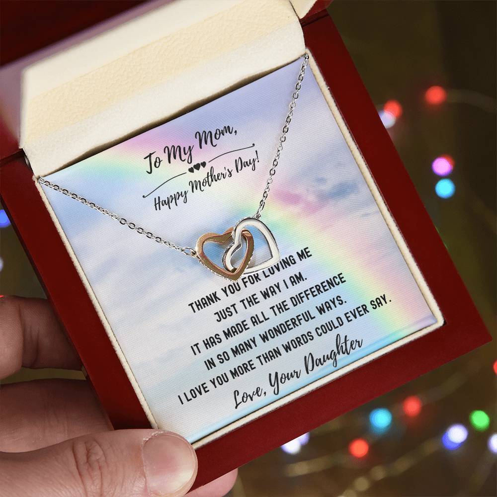 Thank You For Loving Me Mom - Hearts Necklace Interlocking Hearts Necklace