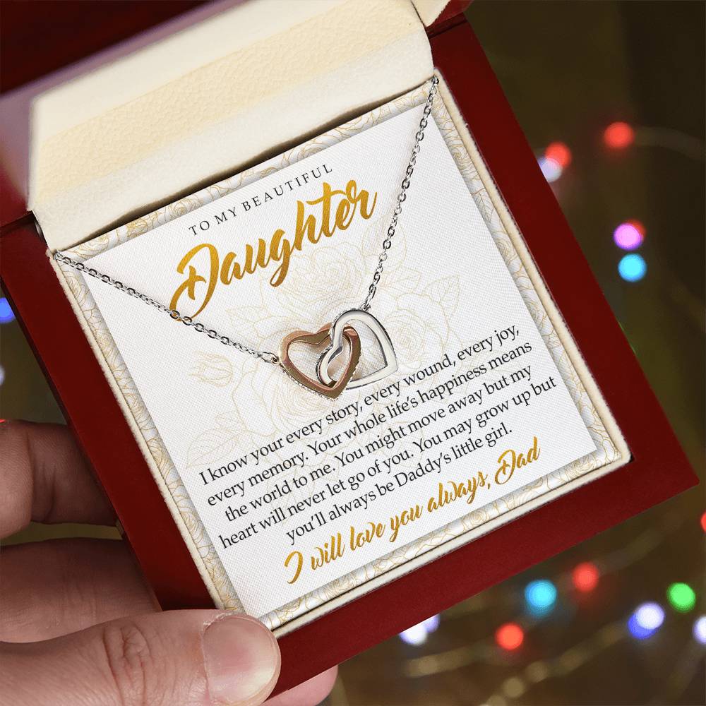 To My Daughter You'Ll Always Be Daddy'S Little Girl Interlocking Hearts Necklace