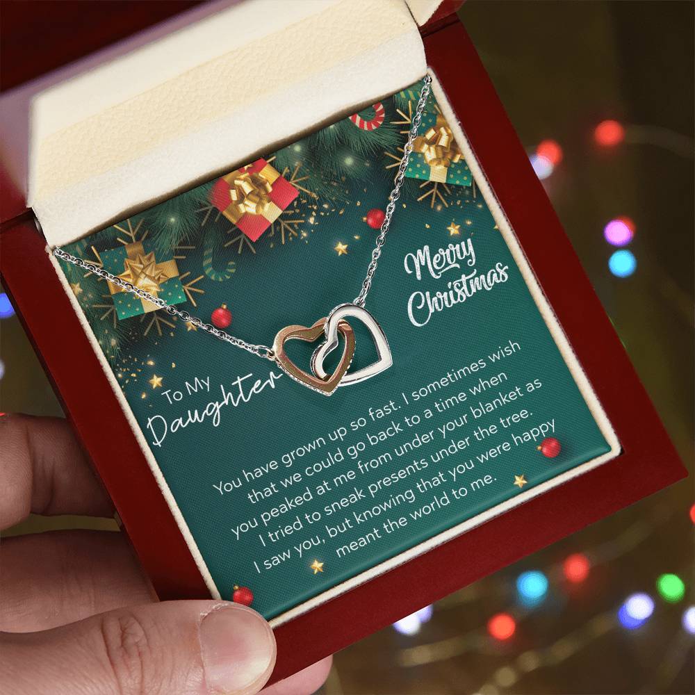 To My Daughter - Merry Christmas Interlocking Hearts Necklace