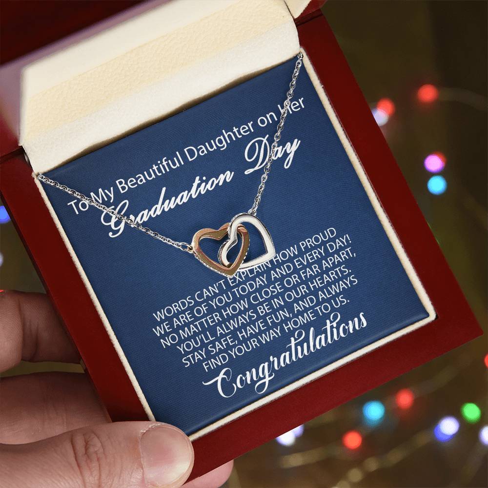 To My Daughter - Graduation Proud Interlocking Hearts Necklace