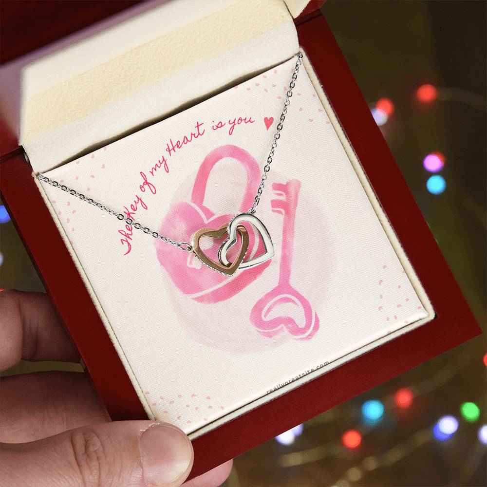 The Key Of My Heart Is Yours Interlocking Hearts Necklace