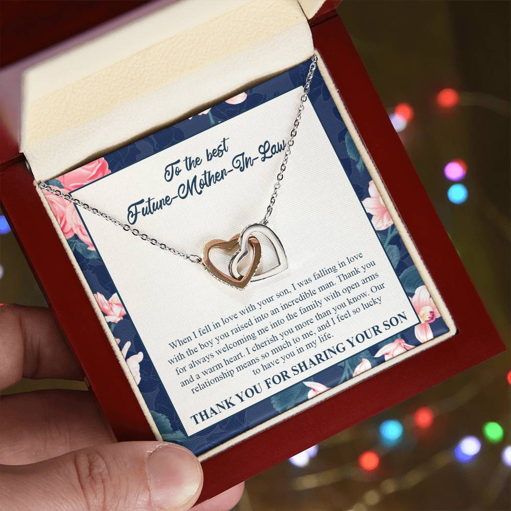 To My Future Mother-In-Law - Thank You For Always Welcoming Me Into The Family With Open Arms And A Warm Heart Interlocking Hearts Necklace